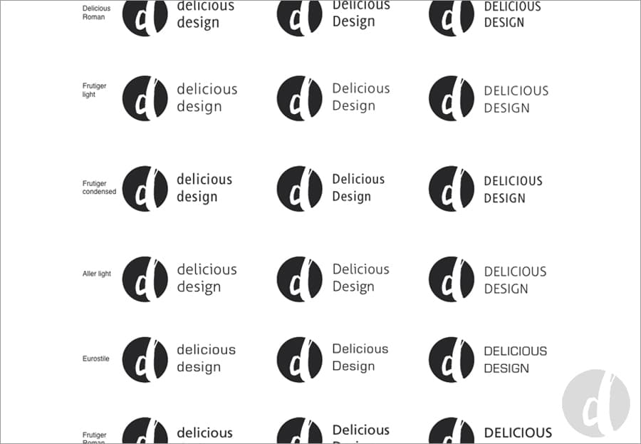 Schriftvarianten Delicious Design Logo