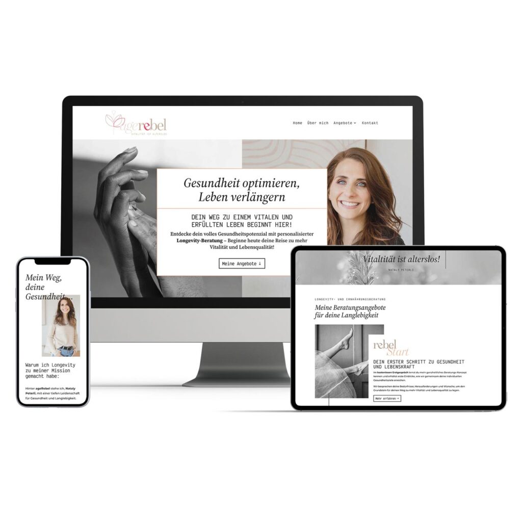 Beispiel Persönliche Marke. Premium Brand Design, agerebel – Ernährungsberatung, Webdesign