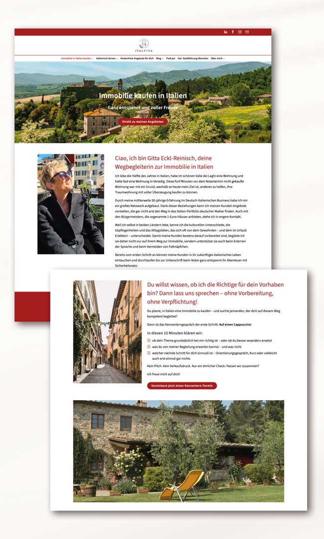 Case Study: ItalViva – zwei Themenwelten, eine starke Personal Brand Website Relaunch, Vorherbeispiel