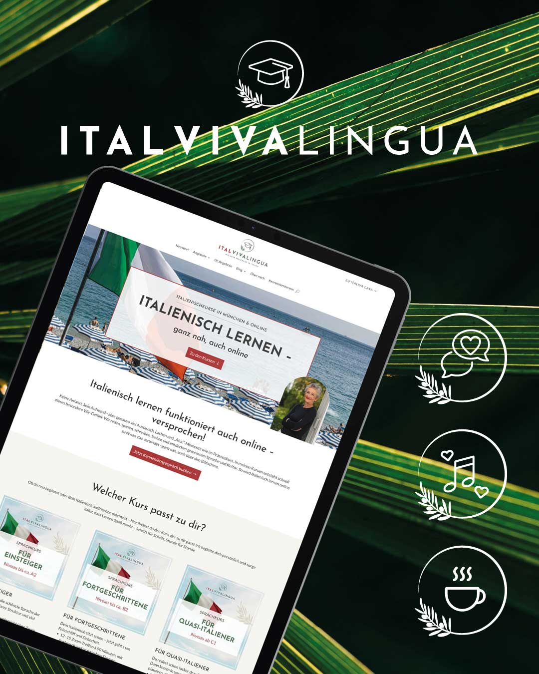 Markenrelaunch Sprachschule. Website & Icons